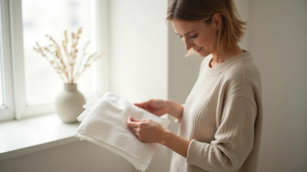 Person holding and examining different fabric samples with natural light